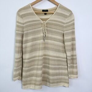Lauren Ralph Lauren Casual Drawstring Knit Top Womens Medium Beige Neutral